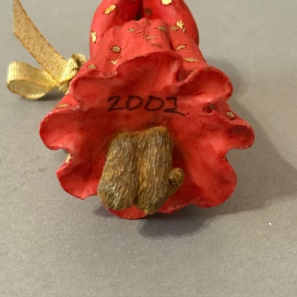 Vintage Cat Kitten Christmas Ornament Figurine Anthropomorphic Angel Signed Red - Picture 4 of 4